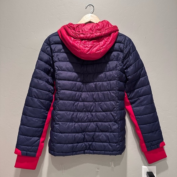 Tommy Hilfiger Womens Packable Zip Hooded Puffer Jacket Navy Blue Red Sz Large - Picture 3 of 11